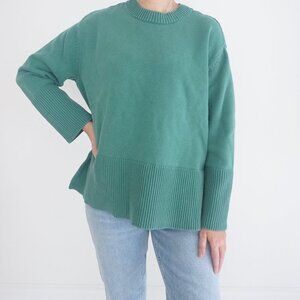 Vintage Gap Green Fine Knit Ribbed Lightweight Thick Cotton Sweater Large